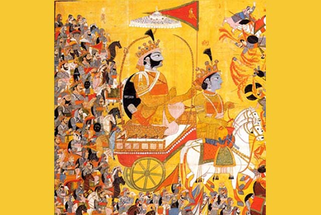 Arjuna and His Charioteer Krishna Confront Karna